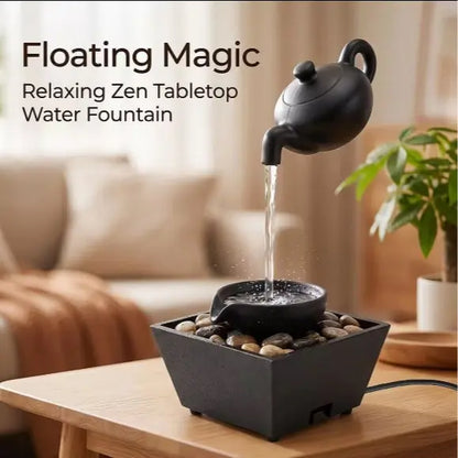 Fontana Zen da Tavolo con Teiera Sospesa – Effetto Fluttuante, Compatta e Rilassante, Decorazione per Casa e Giardino