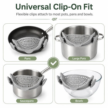 Scolapasta Universale in Silicone con Clip – Scola Pasta e Verdure Direttamente dalla Pentola
