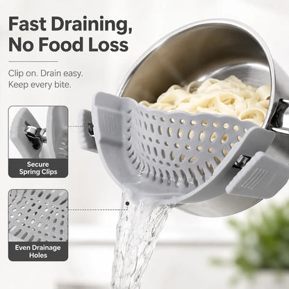Scolapasta Universale in Silicone con Clip – Scola Pasta e Verdure Direttamente dalla Pentola