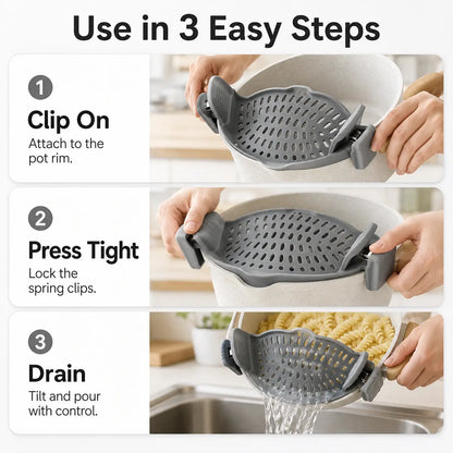 Scolapasta Universale in Silicone con Clip – Scola Pasta e Verdure Direttamente dalla Pentola